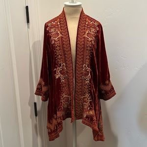 Johnny Was Red Velvet Cardigan